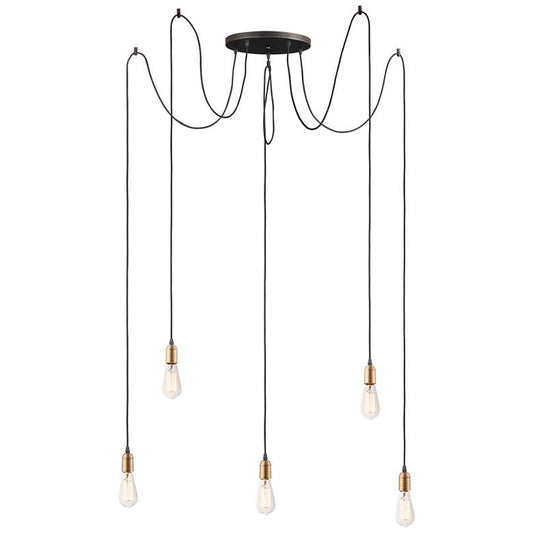 Early Electric 5 Light 13.75" Wide Black/Antique Brass Pendant Light