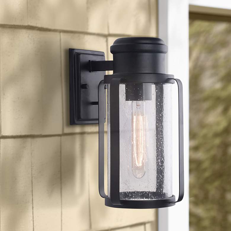 Eglo Abner 13 1/2" High Matte Black Outdoor Wall Light