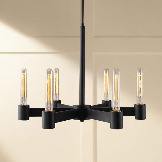 Eglo Broyles 22" Wide Matte Black Modern Industrial Chandelier