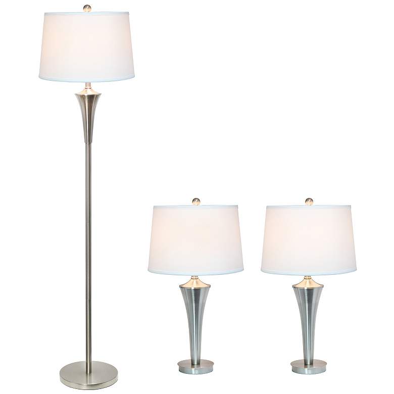 Elegant Designs Nickel 3-Piece Floor and Table Lamp Set