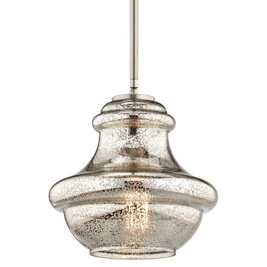 Everly 9 1/2"W Brushed Nickel and Mercury Glass Mini Pendant
