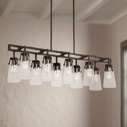 Farington 40" Wide Bronze Seedy Glass 10-Light Island Pendant Light