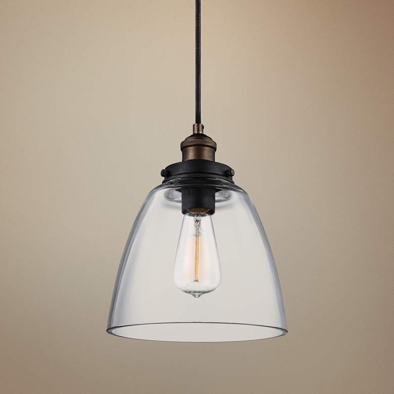 Feiss Baskin 9"W Aged Brass Clear Glass Mini Pendant