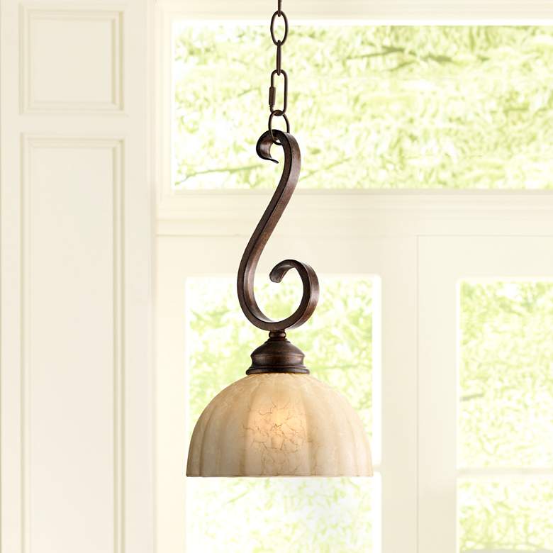 Ferro 8" Wide Iron Scroll Mini Pendant Light