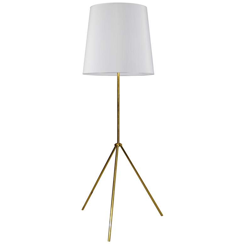 Finesse Aged Brass Tripod Floor Lamp w/ JTone White Shade