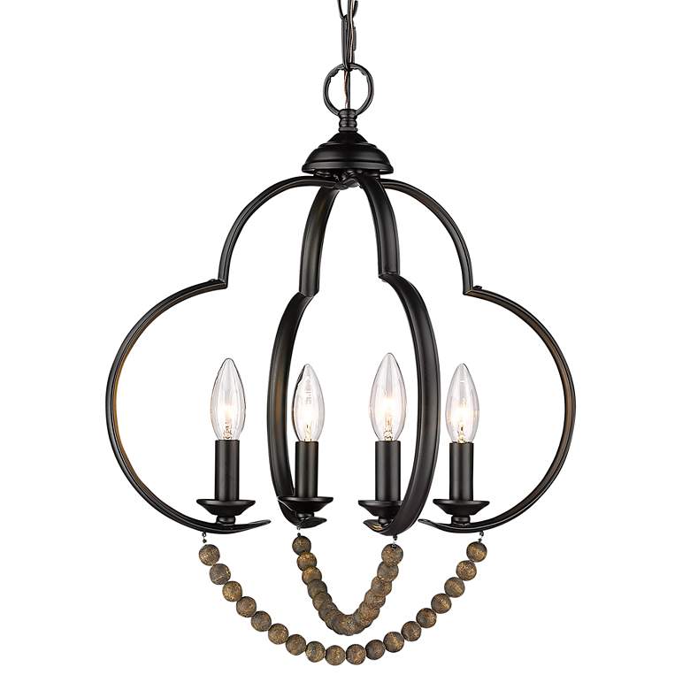 Flori 17" Wide Matte Black Wood Beads 4-Light Pendant