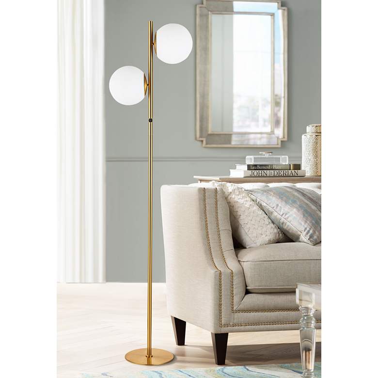 Folgar Aged Brass Metal 2-Light Floor Lamp