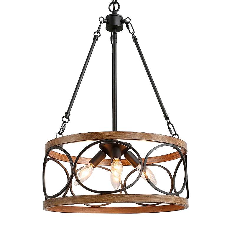 Follio 16" Wide Pine Faux Wood 4-Light Chandelier