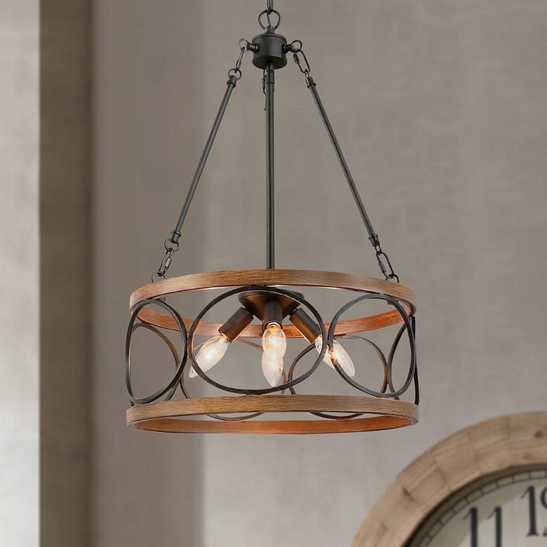 Follio 16" Wide Pine Faux Wood 4-Light Chandelier