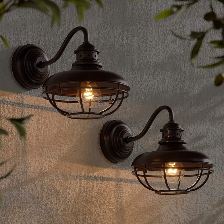 Franklin Park 9" High Metal Cage Outdoor Wall Light Set of 2