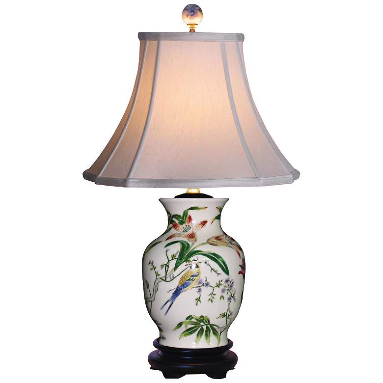 Tulip Vase Traditional Flower and Bird Porcelain Table Lamp