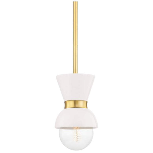 Gillian 1 Light Pendant - Aged Brass/Ceramic Gloss Cream