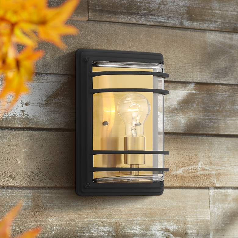 Habitat 11" High Black and Brass Outdoor Pocket Wall Light