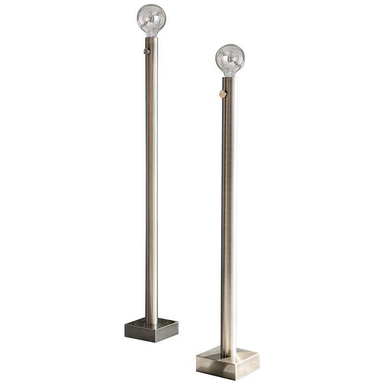 Harp and Finial Barclay Nickel Uplight Floor Lamps Set of 2