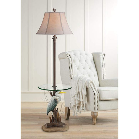 Heron Antique Floor Lamp with Glass Tray