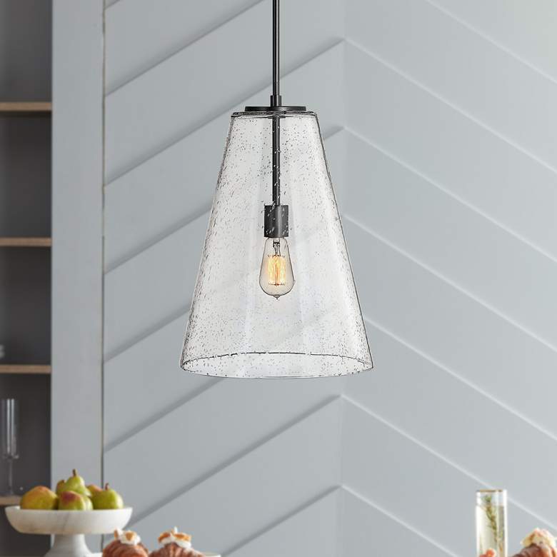 Hinkley Vance 13" Wide Satin Black and Glass Pendant Light