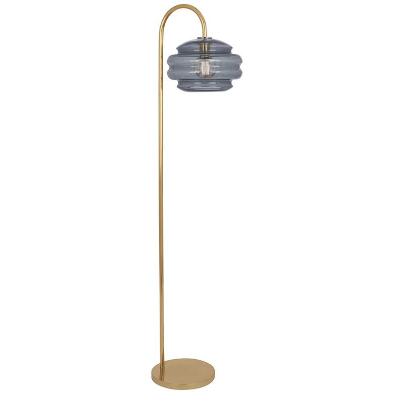 Horizon Brass Metal Arc Floor Lamp with Gray Glass Shade