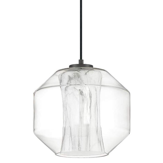 I-Biza 9 1/2"W Black w/ White Marble Shade LED Mini Pendant