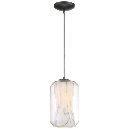 I-Biza - E26 LED Cylinder Pendant - Black Finish - White Marble Glass