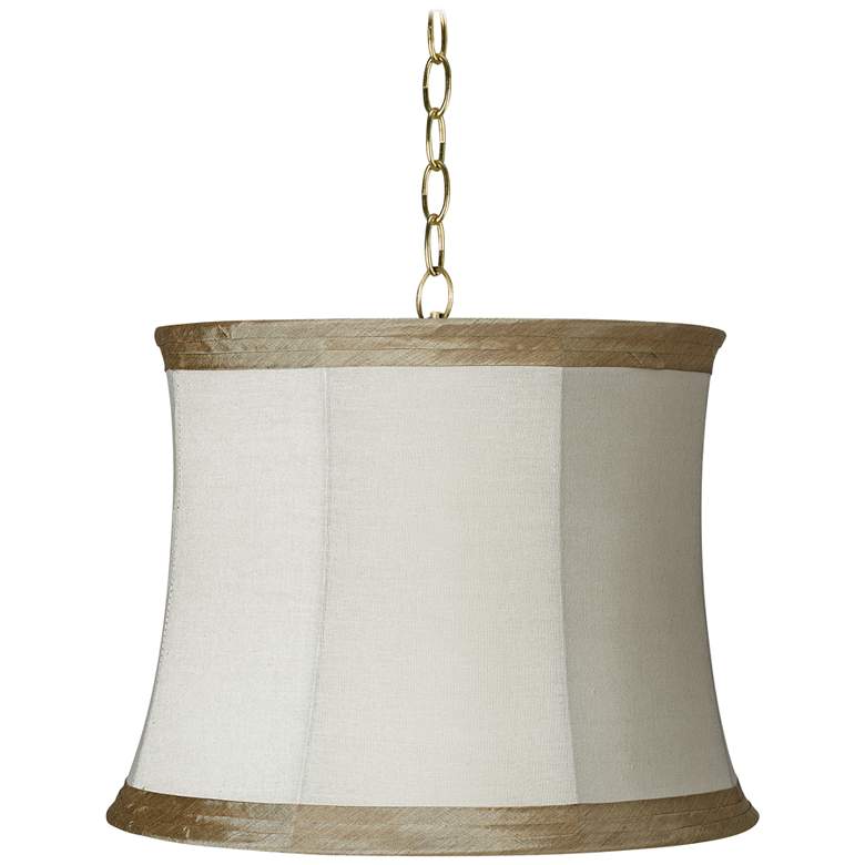 Ivory Linen 16" Wide Antique Brass Shaded Pendant Light