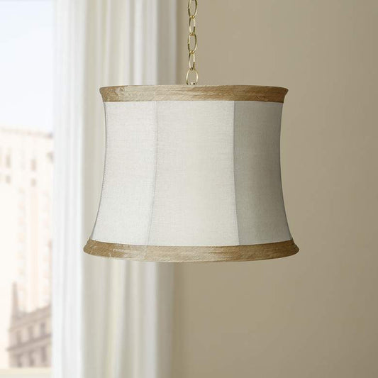 Ivory Linen 16" Wide Antique Brass Shaded Pendant Light