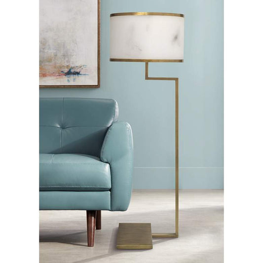 Jamie Young Corso White and Antique Brass Steel Floor Lamp