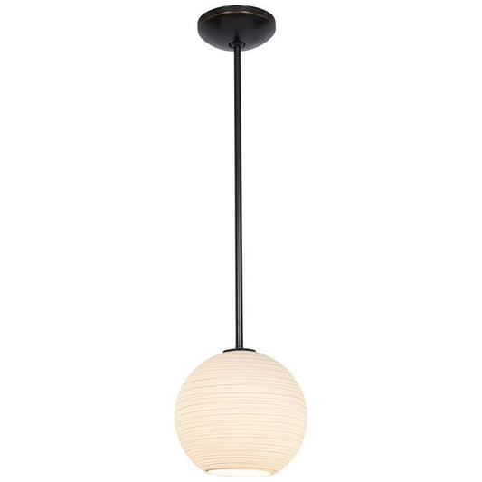 Japanese Lantern LED Rod Pendant - 10" - Oil Bronze Finish, White Line