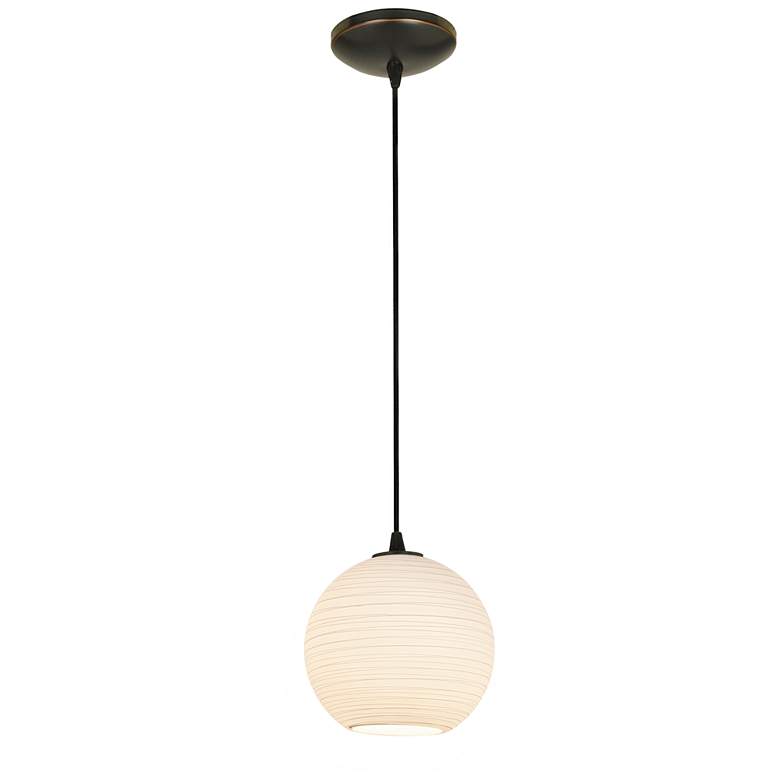 Japanese Lantern Pendant - 8" Pendant - Cord - Bronze Finish, White Li
