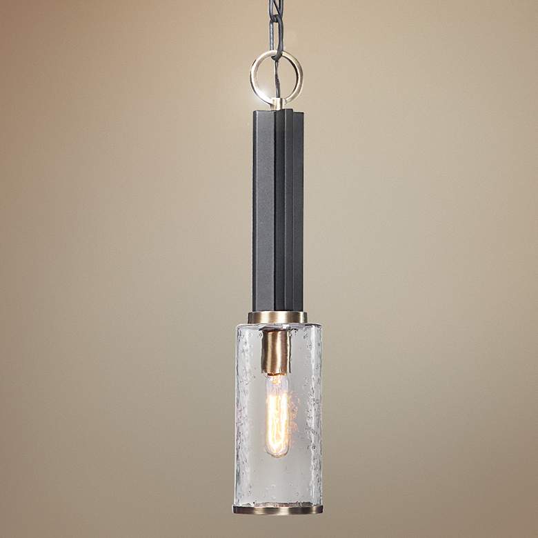 Jarsdel 4 1/2"W Sanded Black and Brass Mini Pendant Light
