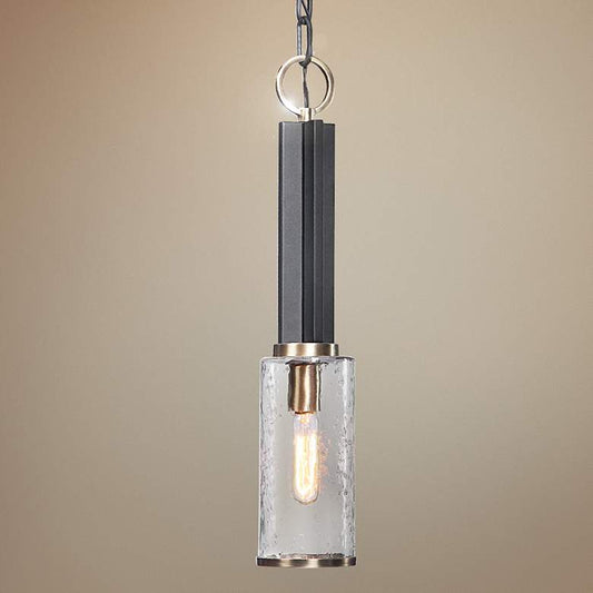 Jarsdel 4 1/2"W Sanded Black and Brass Mini Pendant Light
