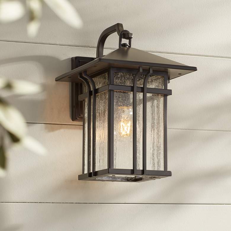 John Timberland Syon 14" High Bronze and Glass Outdoor Wall Light