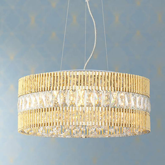 Jonna 16"W French Gold and Crystal Drum LED Pendant Light