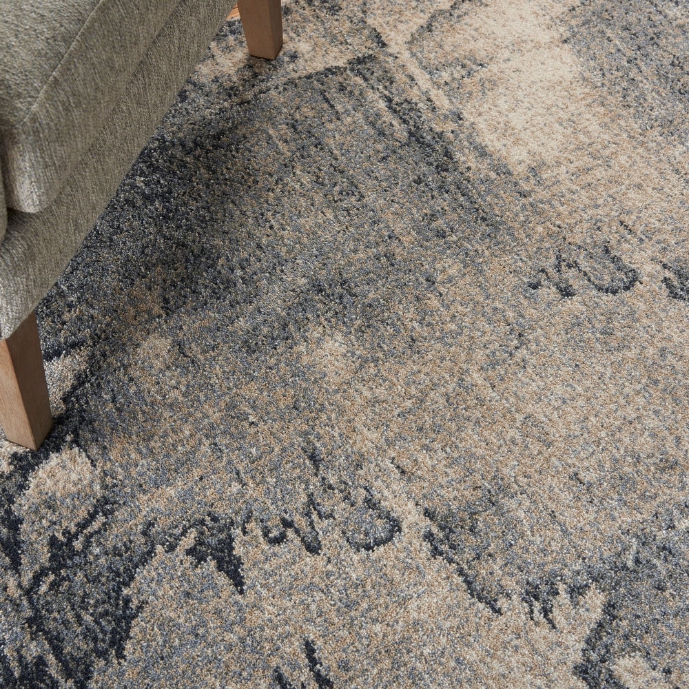 Blues/ Neutral Distressed Abstract Soft Area Rug