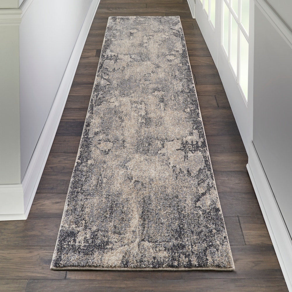 Blues/ Neutral Distressed Abstract Soft Area Rug