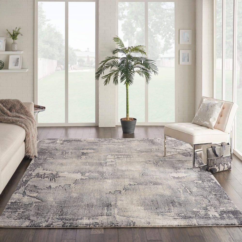 Blues/ Neutral Distressed Abstract Soft Area Rug