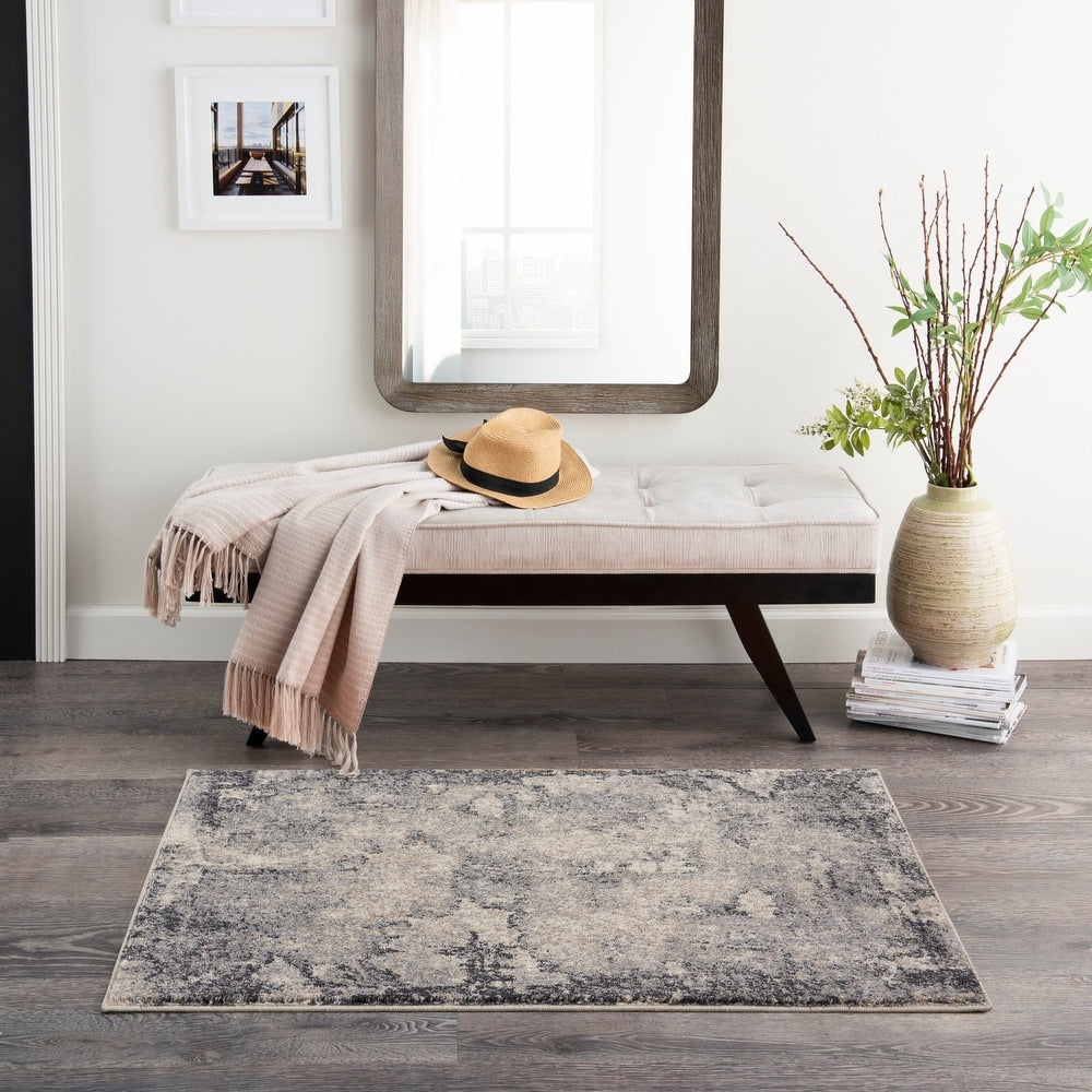 Blues/ Neutral Distressed Abstract Soft Area Rug