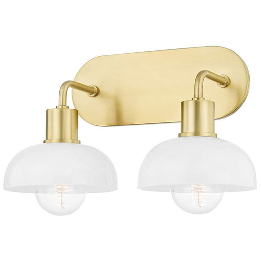 Kyla - 2-Light Bath Bracket - Aged Brass Finish - Opal Glossy Glass