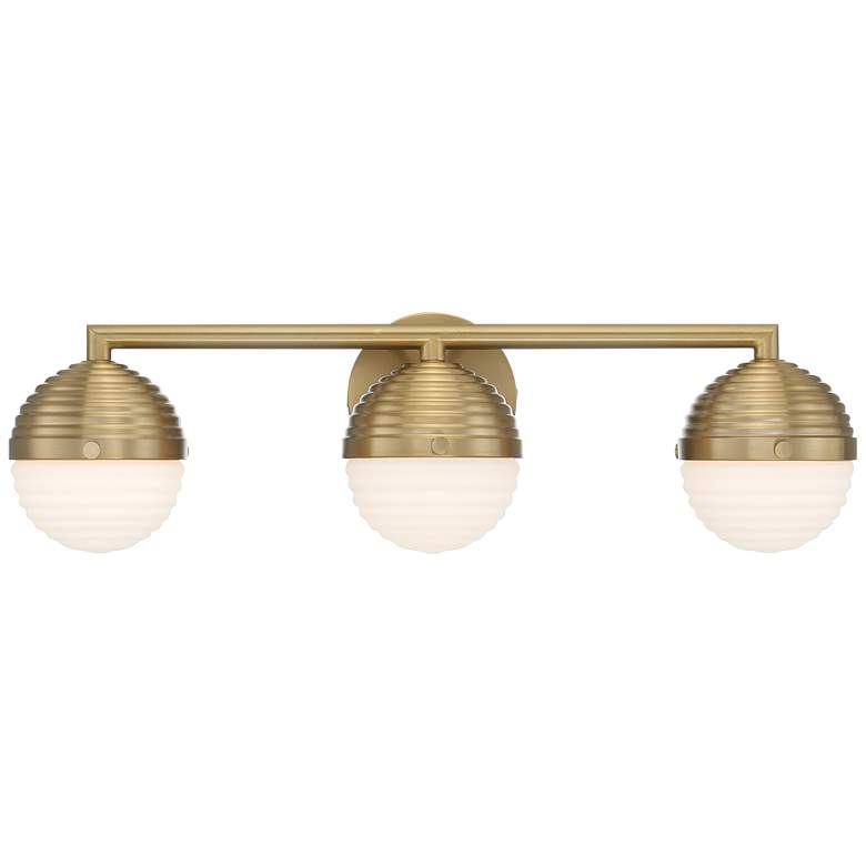 Lensk 24" Wide 3-Light Opal Glass Warm Brass Bath Light