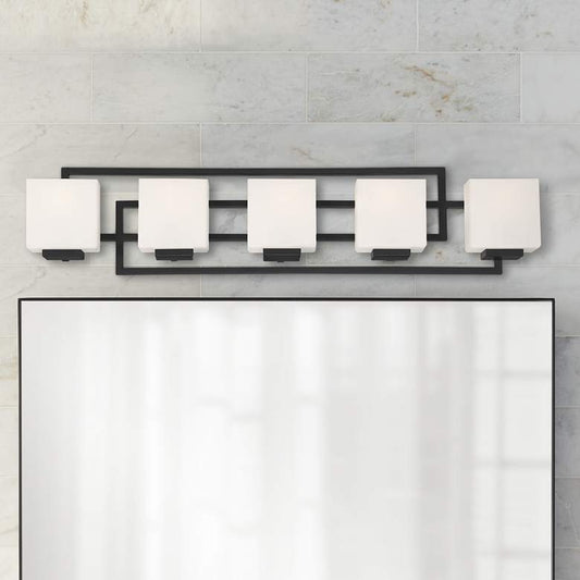 Lighting on the Square 37" Wide Black 5-Light Bath Light