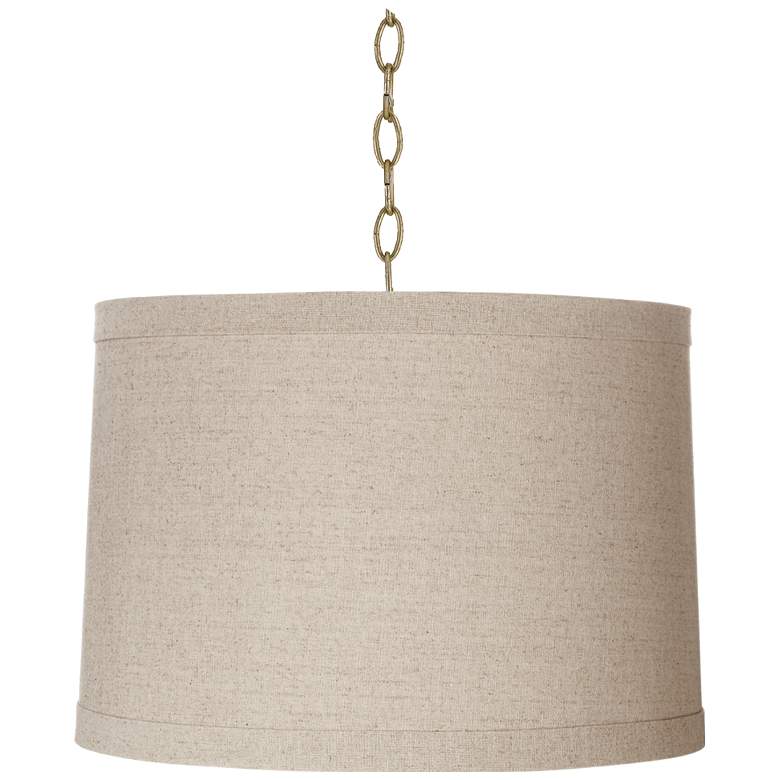 Linen Drum 16" Wide Antique Brass Shaded Pendant Light