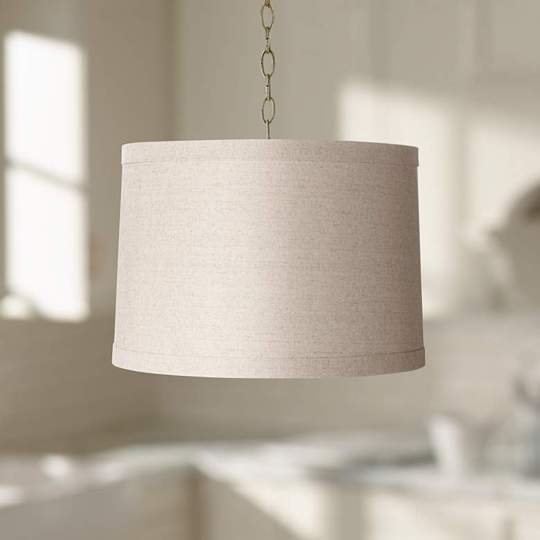 Linen Drum 16" Wide Antique Brass Shaded Pendant Light