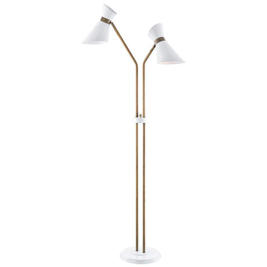 Lite Source Jared 2-Light Floor Lamp in Brass and White
