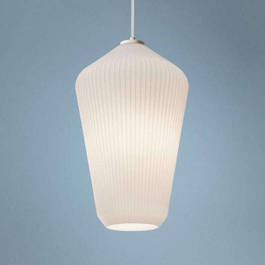 Lola 11" Wide Frosted White Ribbed Glass Mini Pendant