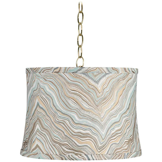 Marbled 14" Wide Antique Brass Shaded Pendant Light