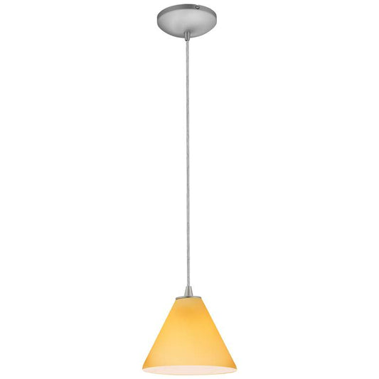 Martini - E26 LED Cord Pendant - Brushed Steel Finish - Amber Glass