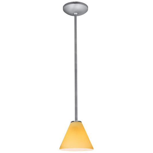 Martini - Glass Pendant - Rods - Brushed Steel Finish - Amber Glass