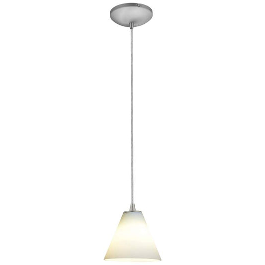 Martini LED Cord Pendant - Brushed Steel Finish - White Glass Shade