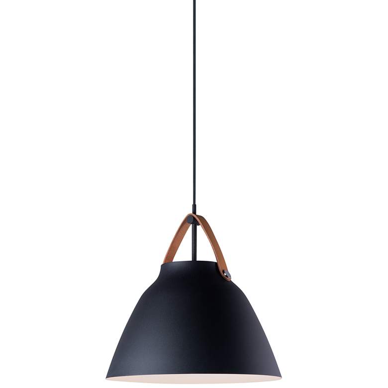 Maxim Nordic 14 1/4" Wide Tan Leather and Black Pendant Light