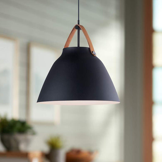 Maxim Nordic 14 1/4" Wide Tan Leather and Black Pendant Light