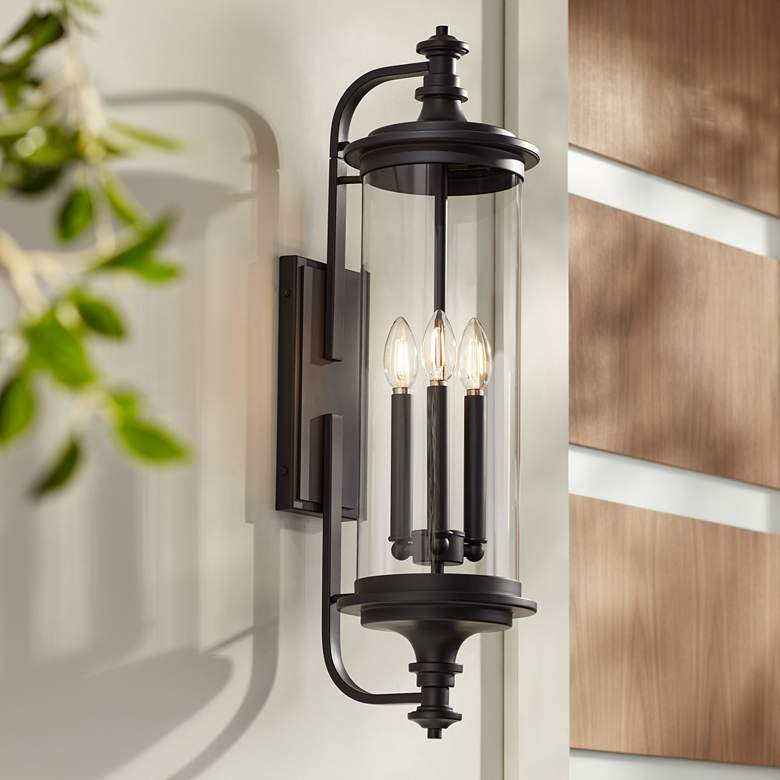 Medici 28" High Black Clear Glass 3-Light Outdoor Wall Light